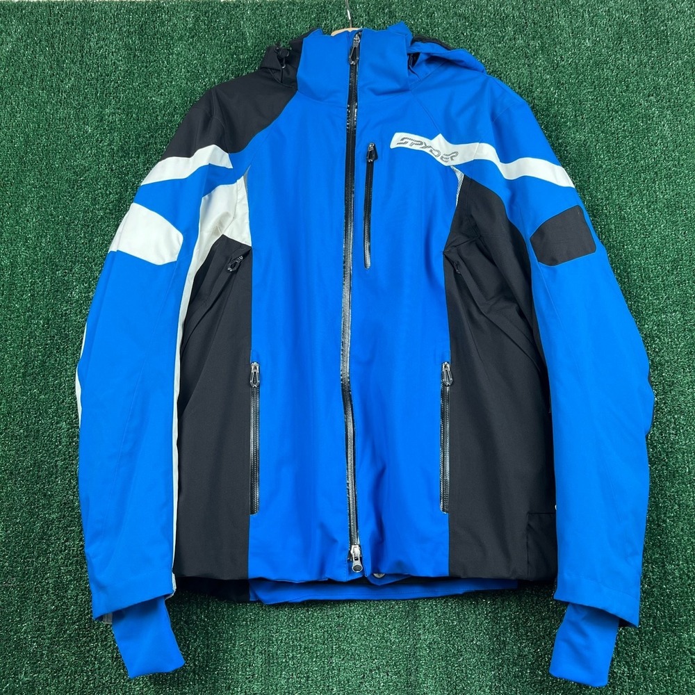 Spyder Men's Ski Jacket Blue Large Thinsulate Insulated Hooded Waterproof
